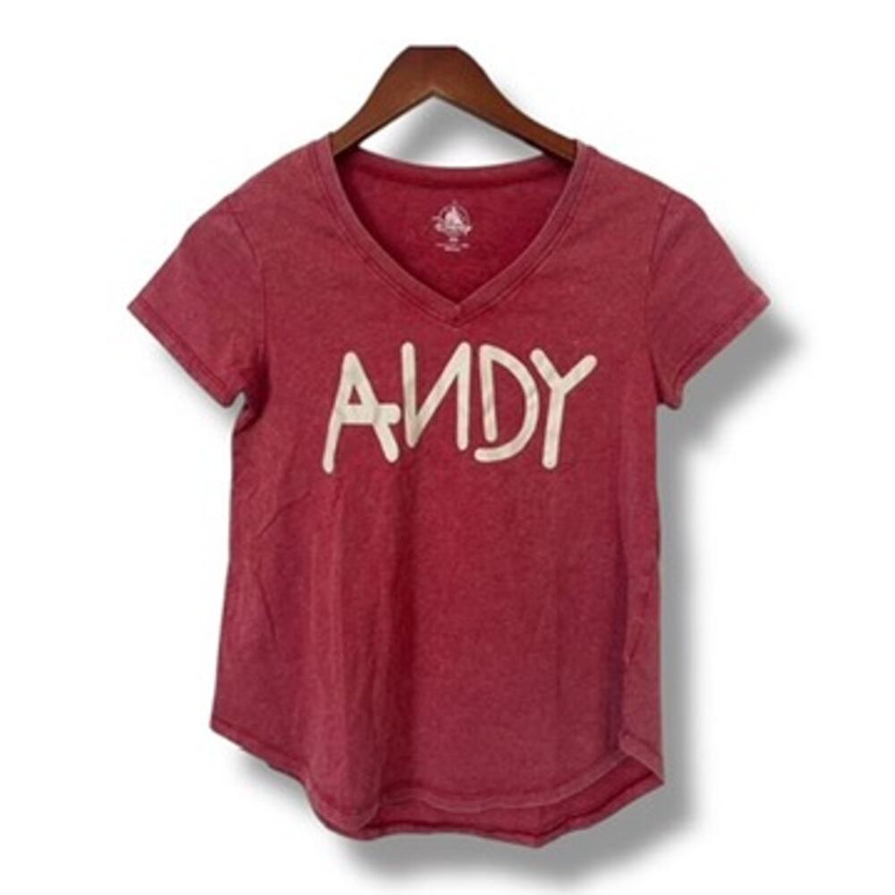 Disney Parks Womens Tee Red ANDY Toy Story Curved Hem XS
